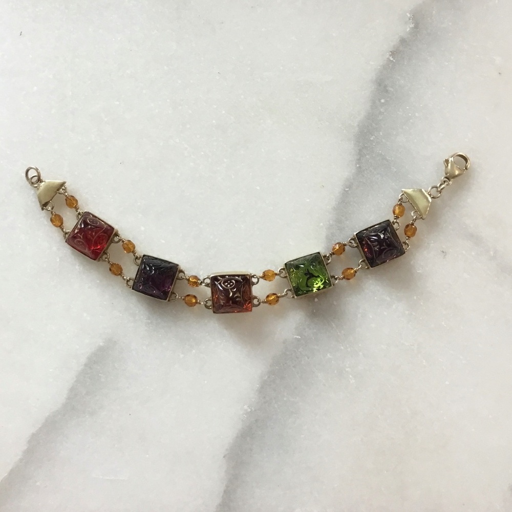 Multi-Color Czech Glass Cabochon Sterling Bracelet